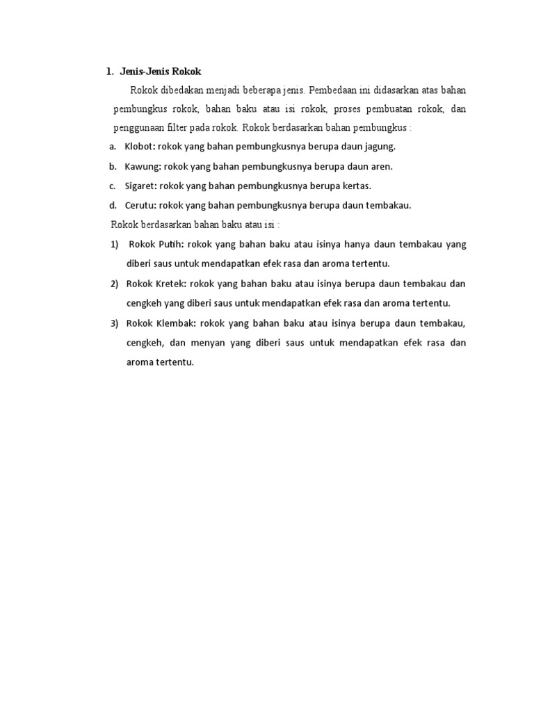 Jenis-Jenis Rokok dan Pembagiannya | PDF