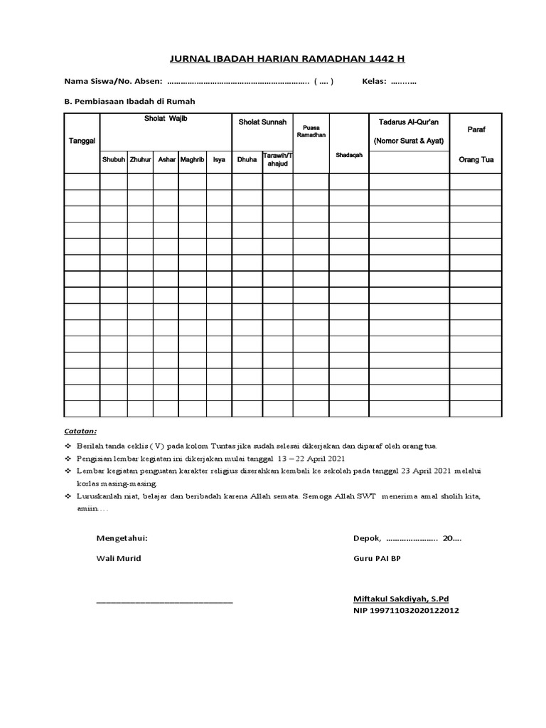 Jurnal Ibadah Ramadhan 1442 H | PDF