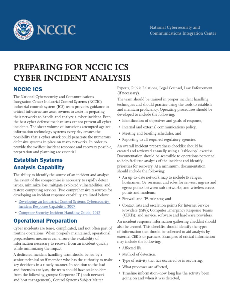 Preparing For Nccic Ics Cyber Incident Analysis | PDF | Computer ...