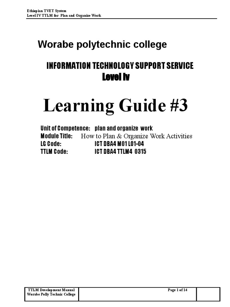 Plan and Organize Work Lo (1,2,3,4,5) A PDF Monitoring And