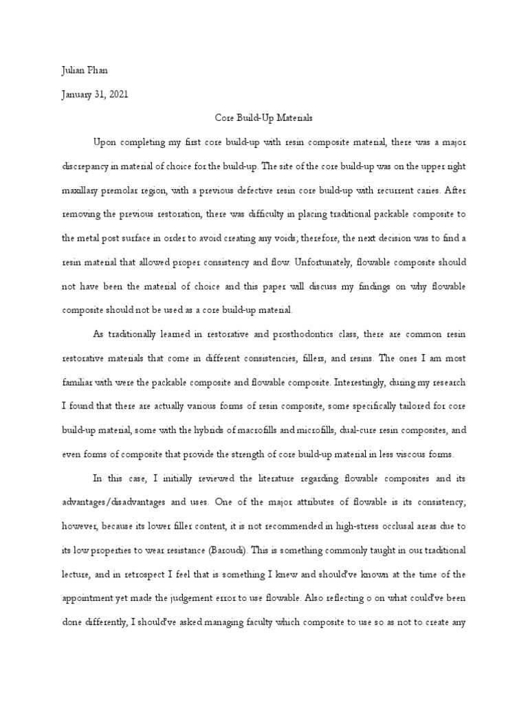 Core BuildUp Materials PDF Dental Composite Composite Material