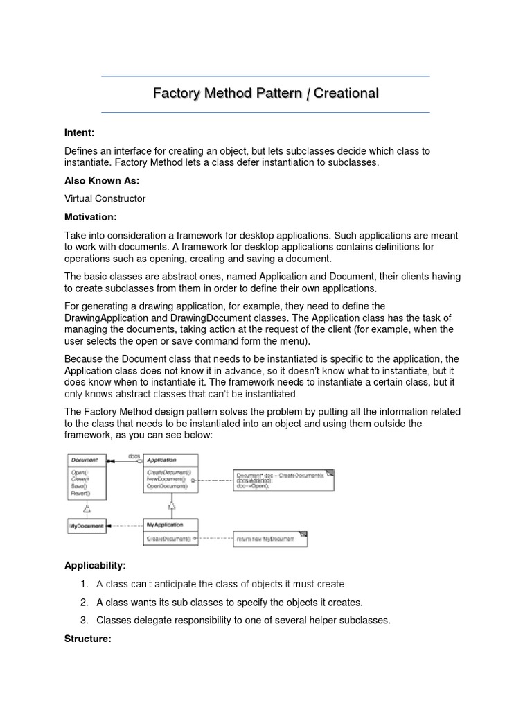 Factory Method Pattern | PDF | Method (Computer Programming) | Class ...