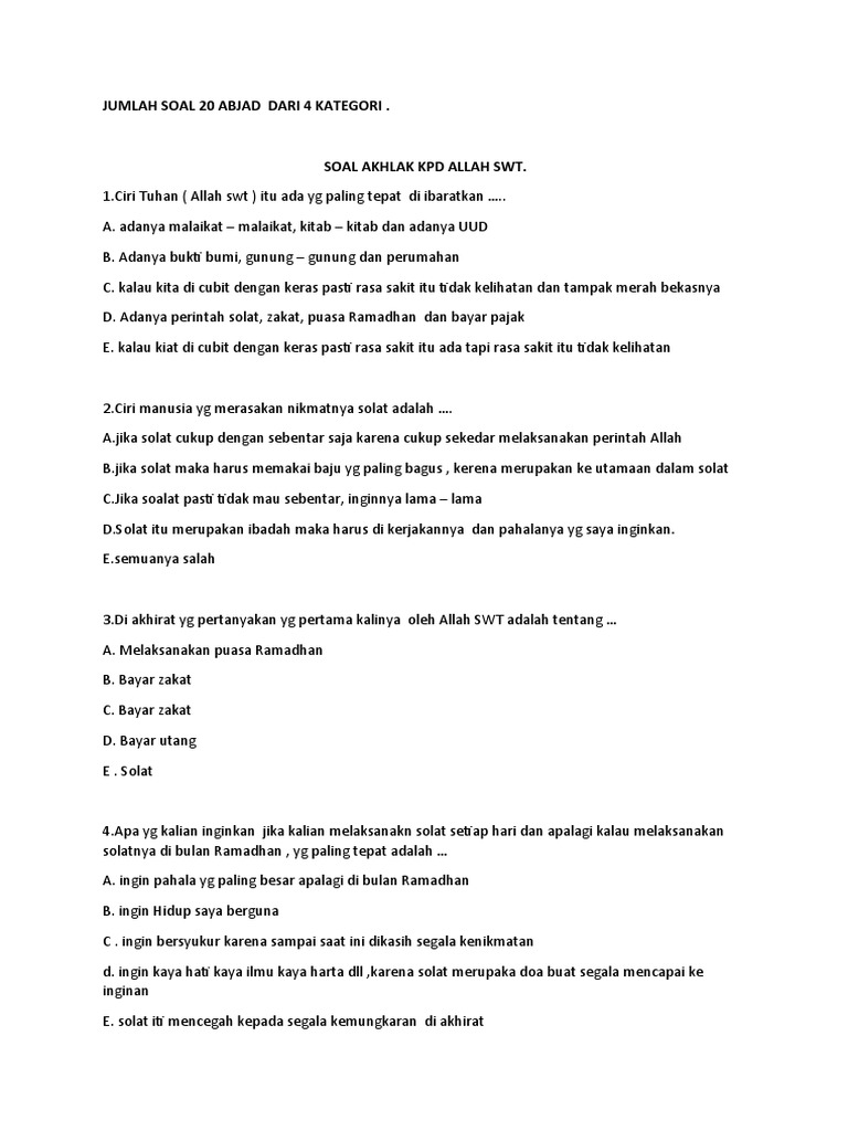 Pesantren Kilat Soal Soal Akhlak | PDF