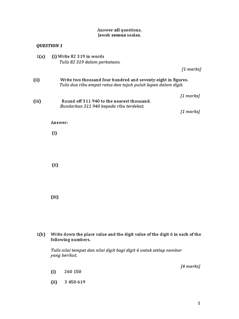 Soalan Peperiksaan Akhir Tahun Matematik Tingkatan 1 Pdf