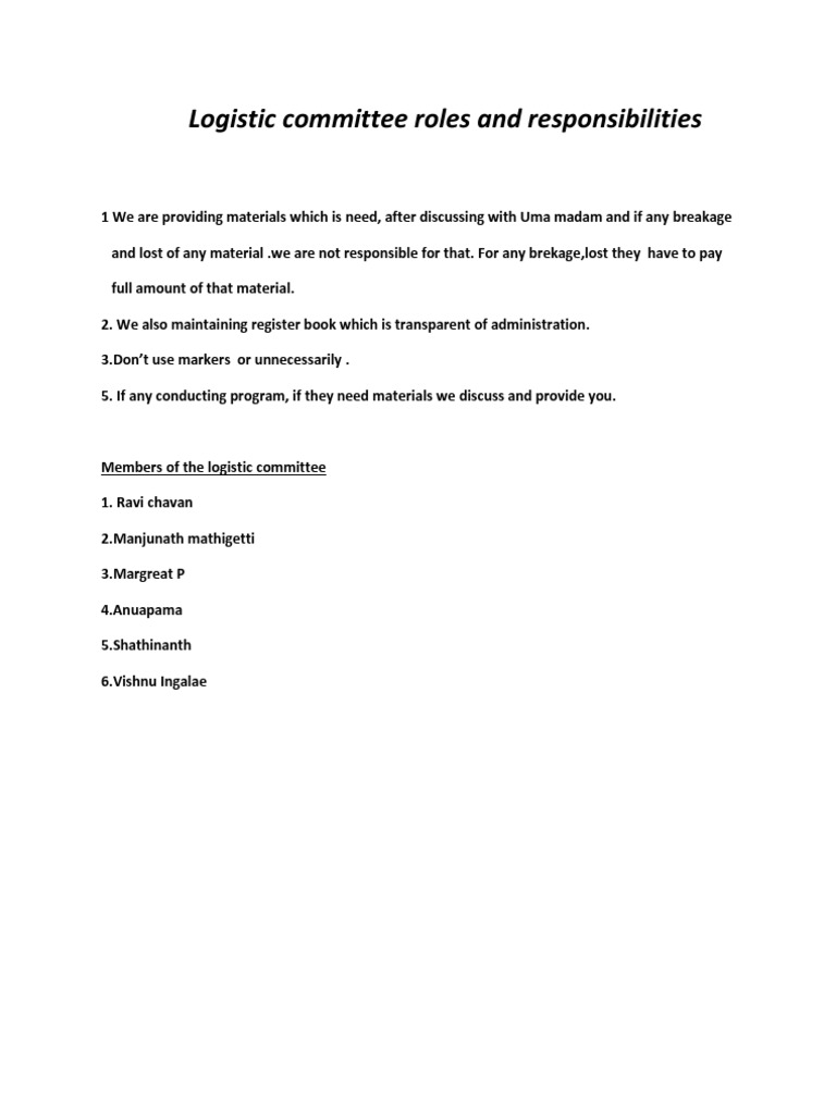 Logistics Committee Roles and Members | PDF | Self-Improvement ...