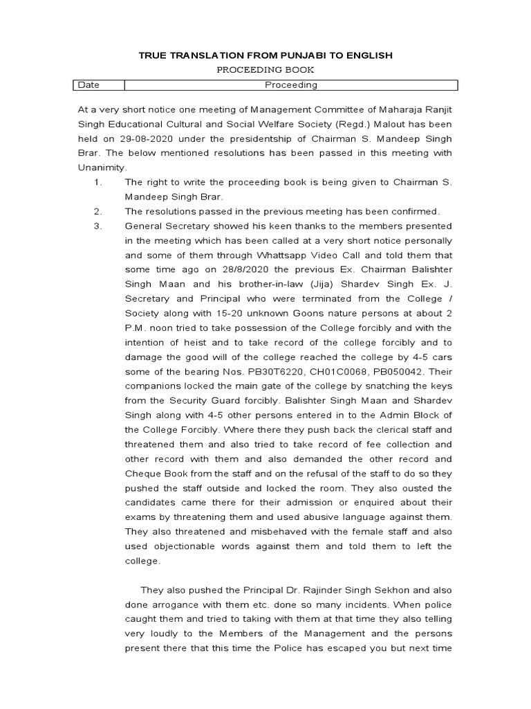 True Translation From Punjabi To English PDF Government Justice