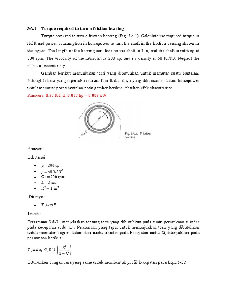 3A.1 Torque Required To Turn A Friction Bearing: Answers: 0.32 Lbf. FT ...