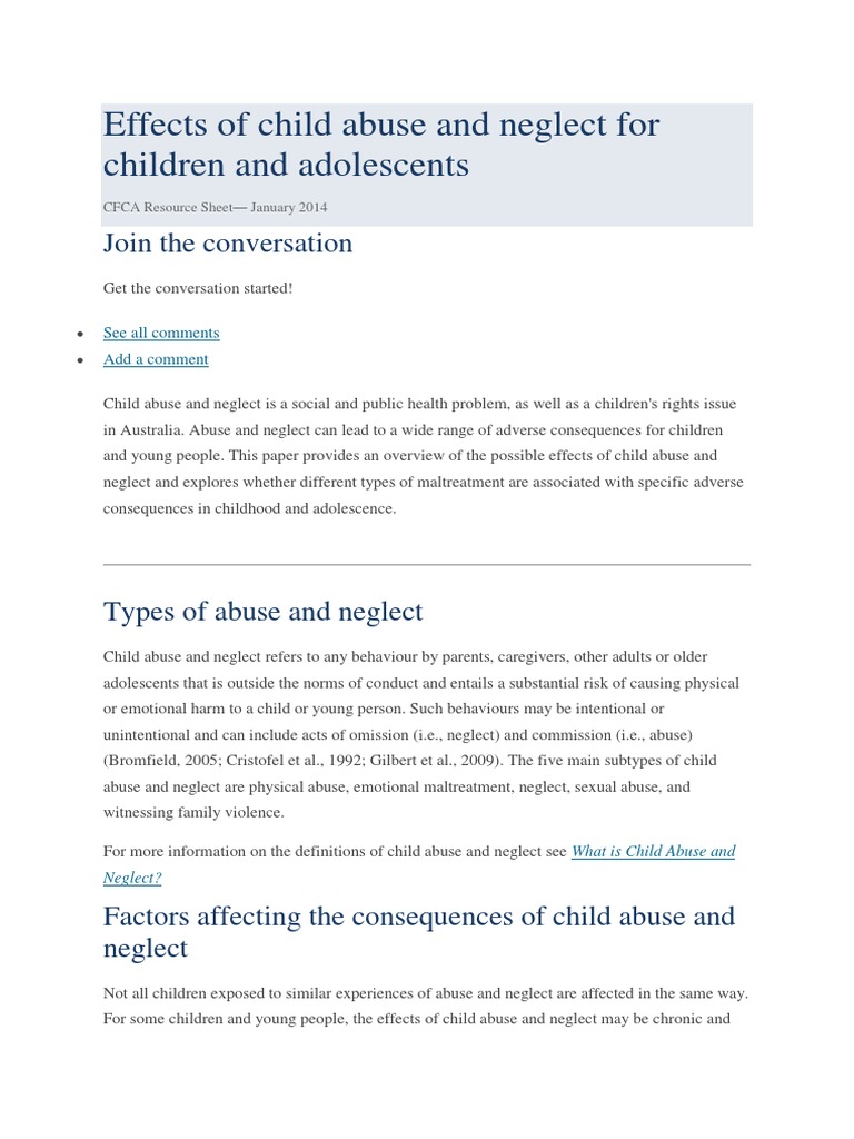 Effects of Child Abuse and Neglect For Children and Adolescents | PDF ...