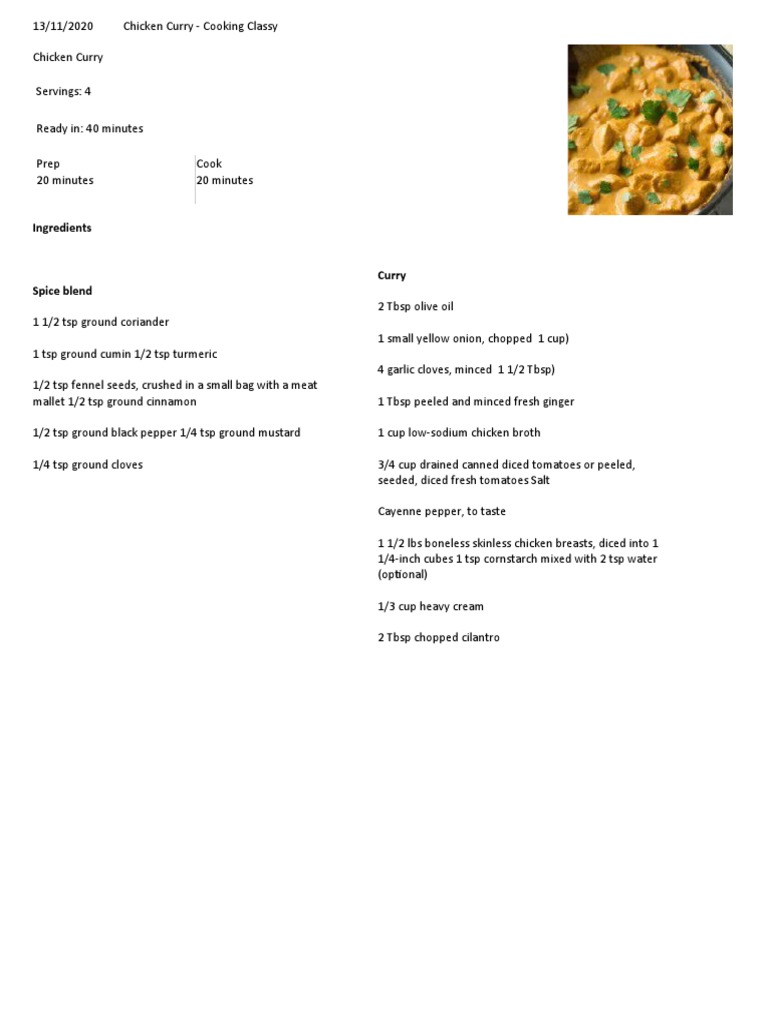 Cooking Classy Chicken Curry Recipe | PDF | Curry | Coriander