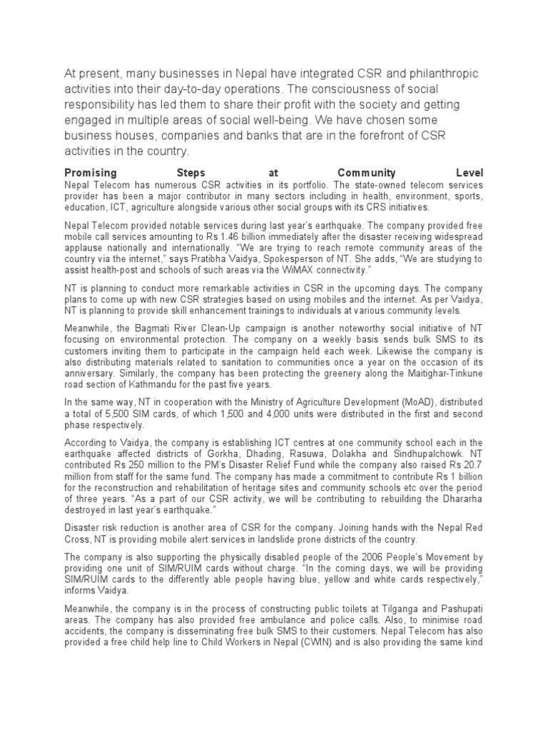 CSR in Nepal | PDF | Corporate Social Responsibility | Sustainability