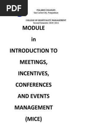 Introduction to Meetings, Incentives, Conferences and Events Management (Mice)