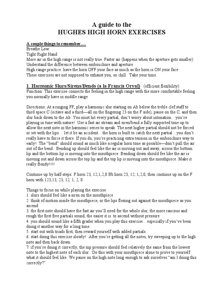 A Guide To The Hughes High Horn Exercises 2019 PDF French Horn