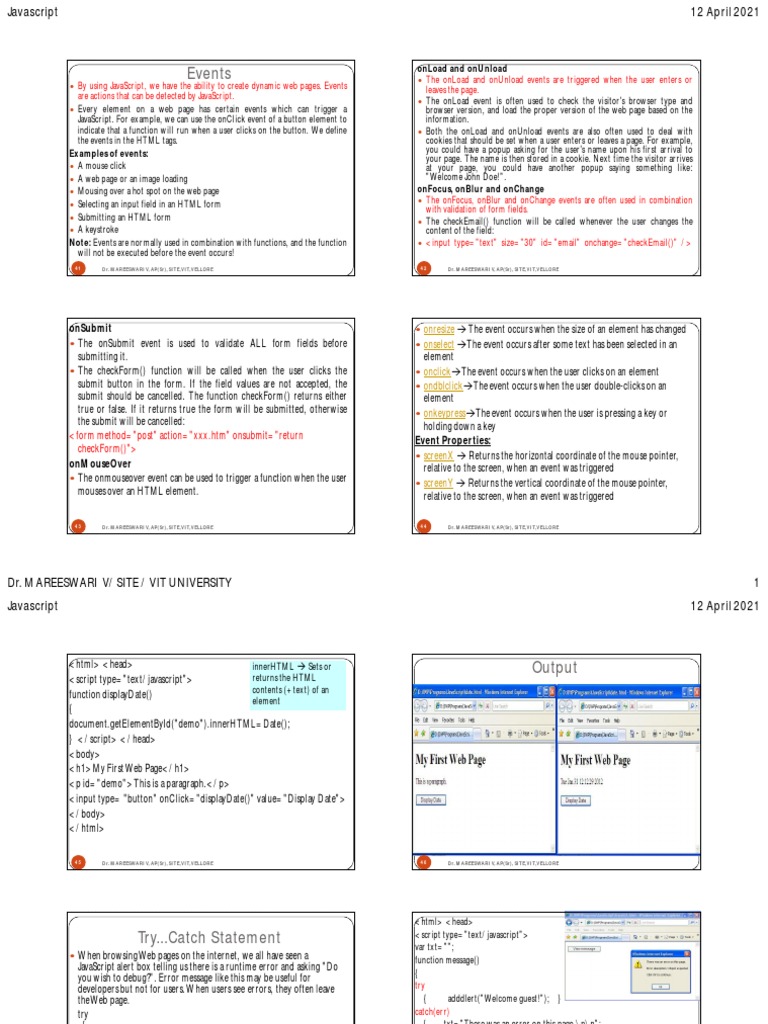 Events: Onload and Onunload | PDF | Document Object Model | Html Element