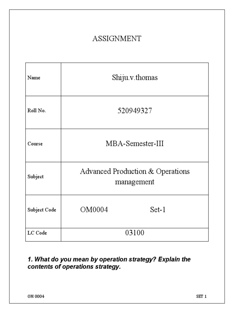 Operations Strategy and Aggregate Planning | PDF | Strategic Management ...