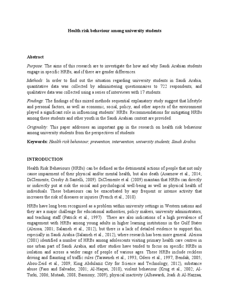 Saudi Student Health Risks Study | PDF | Survey Methodology | Questionnaire