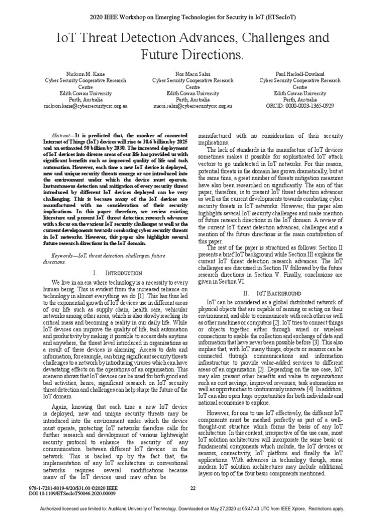 Iot Threat Detection Advances, Challenges and Future Directions | PDF ...