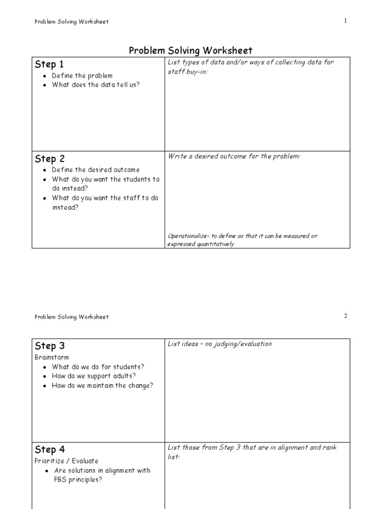 Problem Solving Worksheet | PDF | Worksheet | Brainstorming
