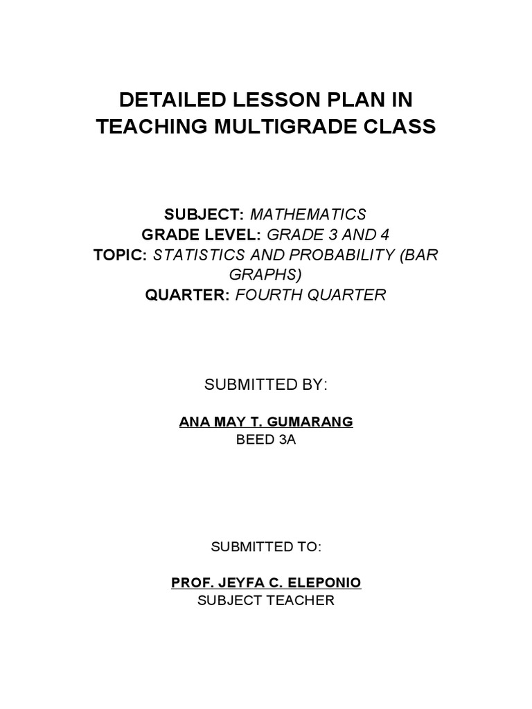 Multigrade Math Lesson Plan: Bar Graphs | PDF | Lesson Plan | Teachers