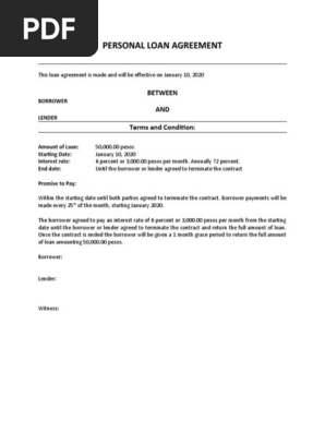 PERSONAL LOAN AGREEMENT