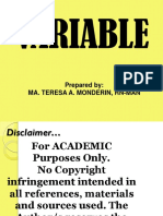 Variable: Prepared By: Ma. Teresa A. Monderin, Rn-Man
