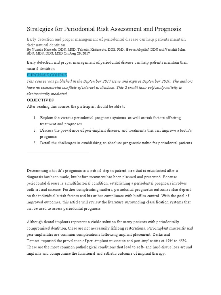 Strategies For Periodontal Risk Assessment and Prognosis PDF