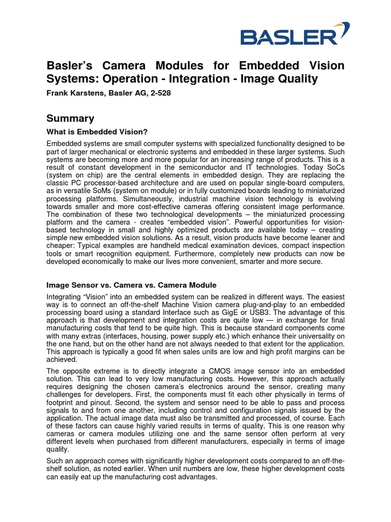 Basler Camera Modules for Embedded Vision | PDF | Embedded System ...