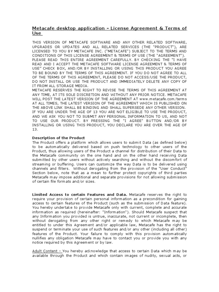 Metacafe Software License Agreement | PDF | Copyright | Intellectual ...
