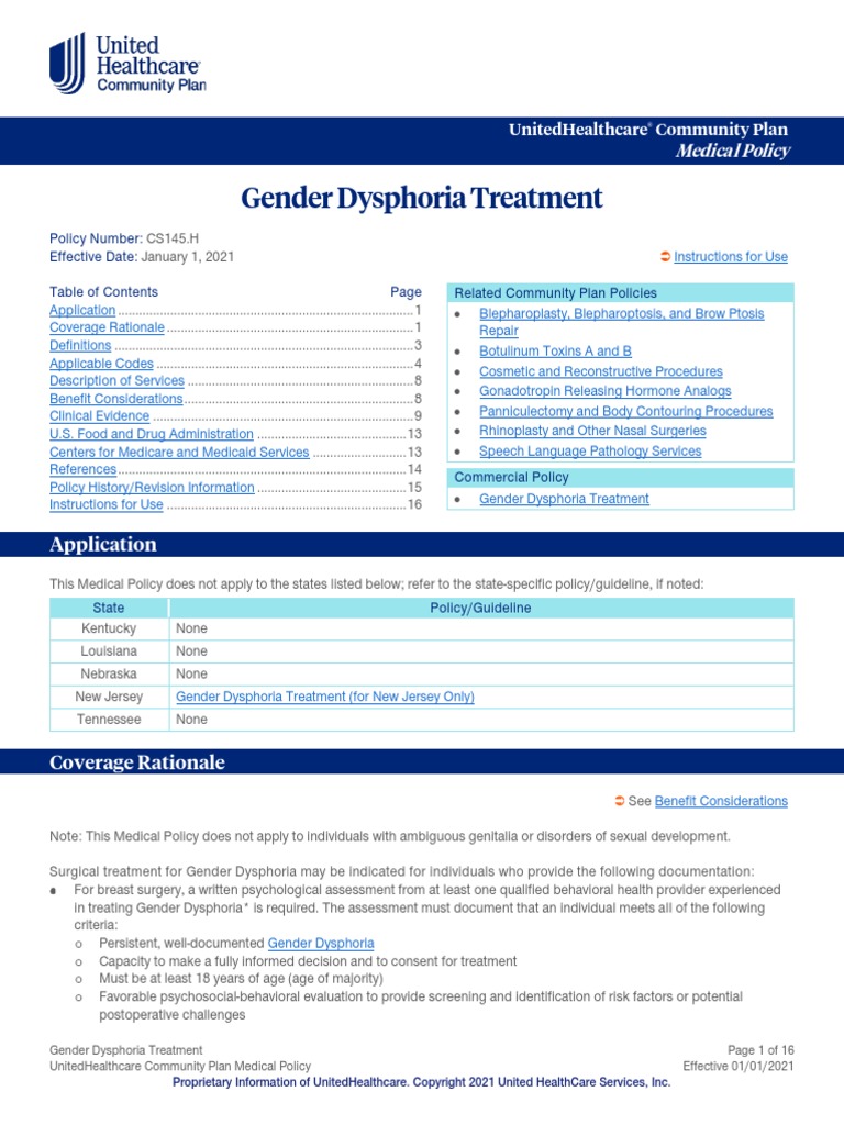 Gender Dysphoria Treatment: Application | PDF | Surgery | Surgical