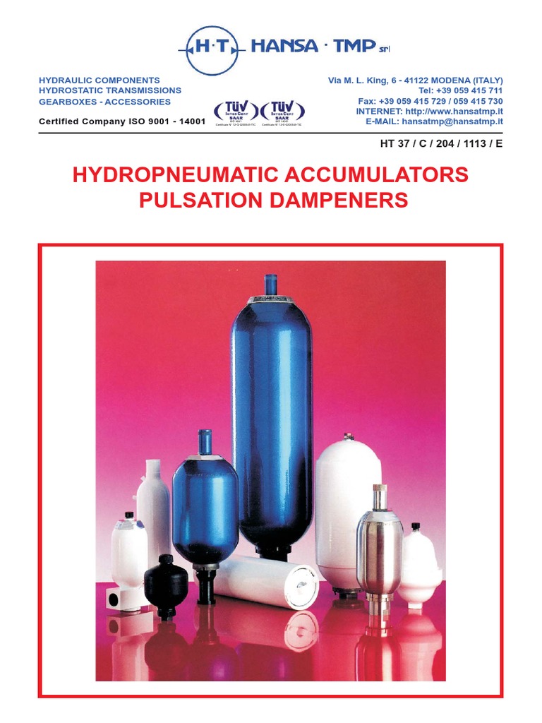 Hydropneumatic Accumulators Pulsation Dampeners Certified Company ISO