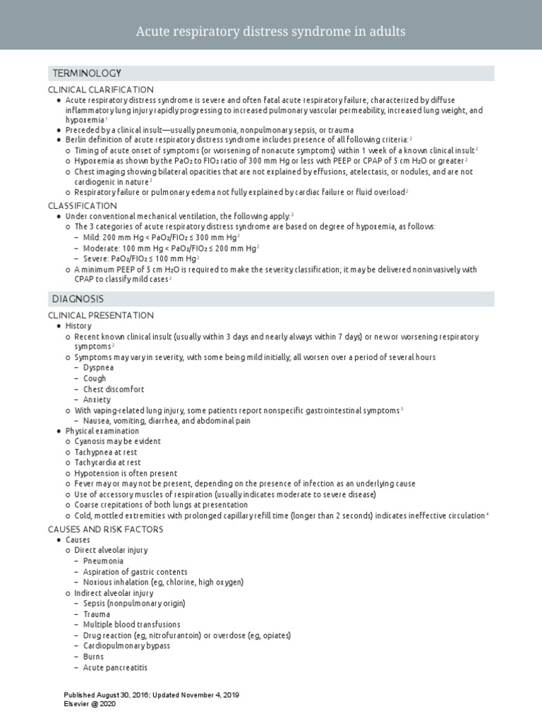 Acute Respiratory Distress Syndrome in Adults CO | PDF | Sepsis | Pneumonia