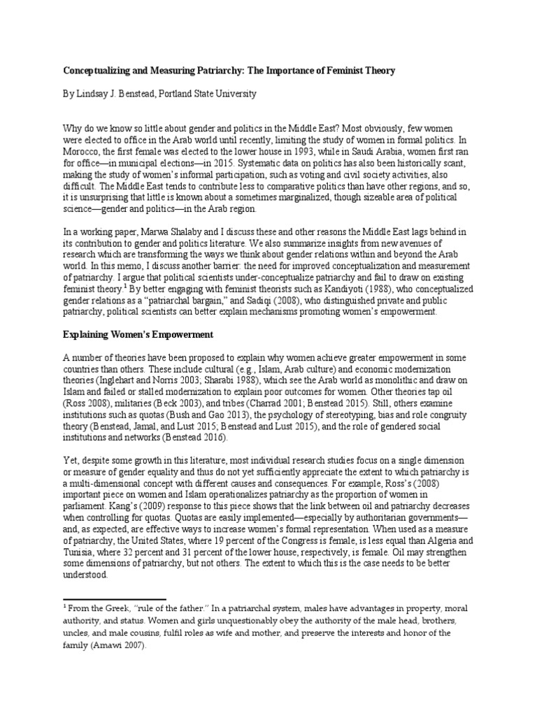 Conceptualizing and Measuring Patriarchy | PDF | Patriarchy | Gender