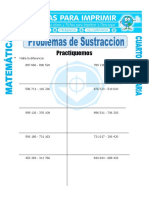 Ficha Problemas de Sustraccion para Cuarto de Primaria