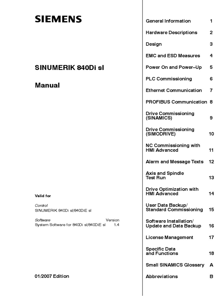 SINUMERIK 840di SL Manual: Valid For | PDF | Electrostatic Discharge ...