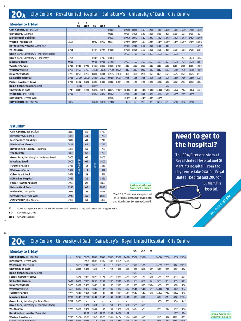 Bus Timetable PDF Bath Somerset