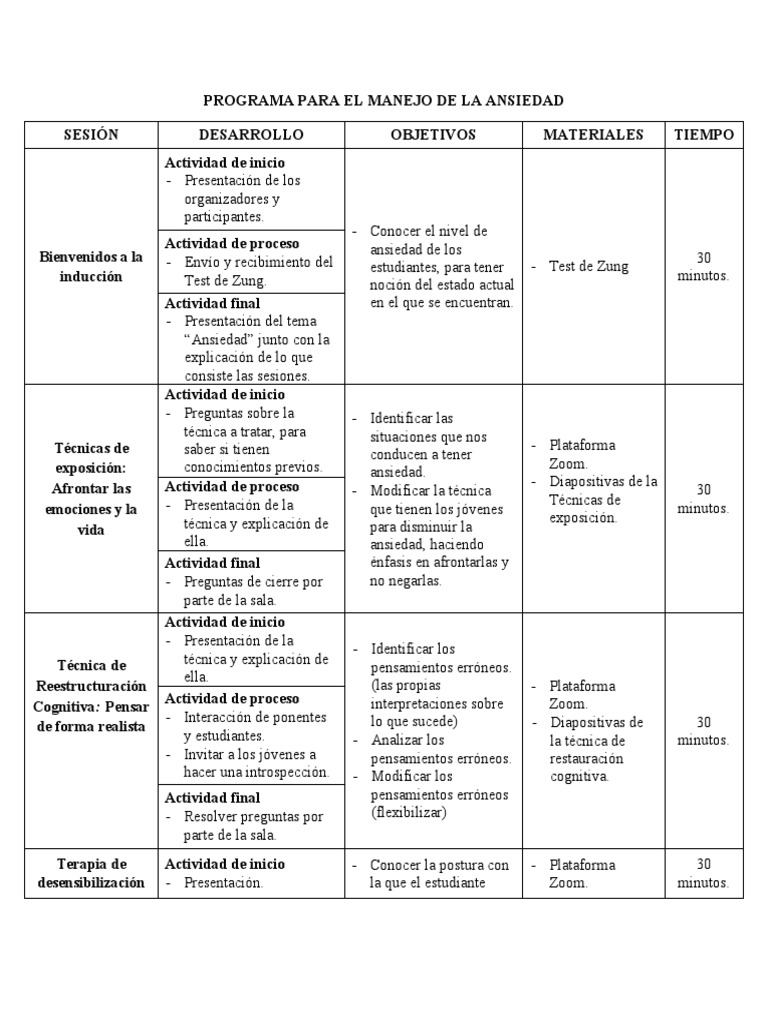 Programa de Manejo de la Ansiedad | PDF | Las emociones | Ansiedad