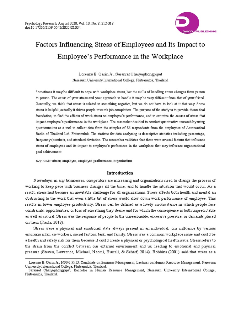Factor Influencing Stress of Employees | PDF | Occupational Stress ...