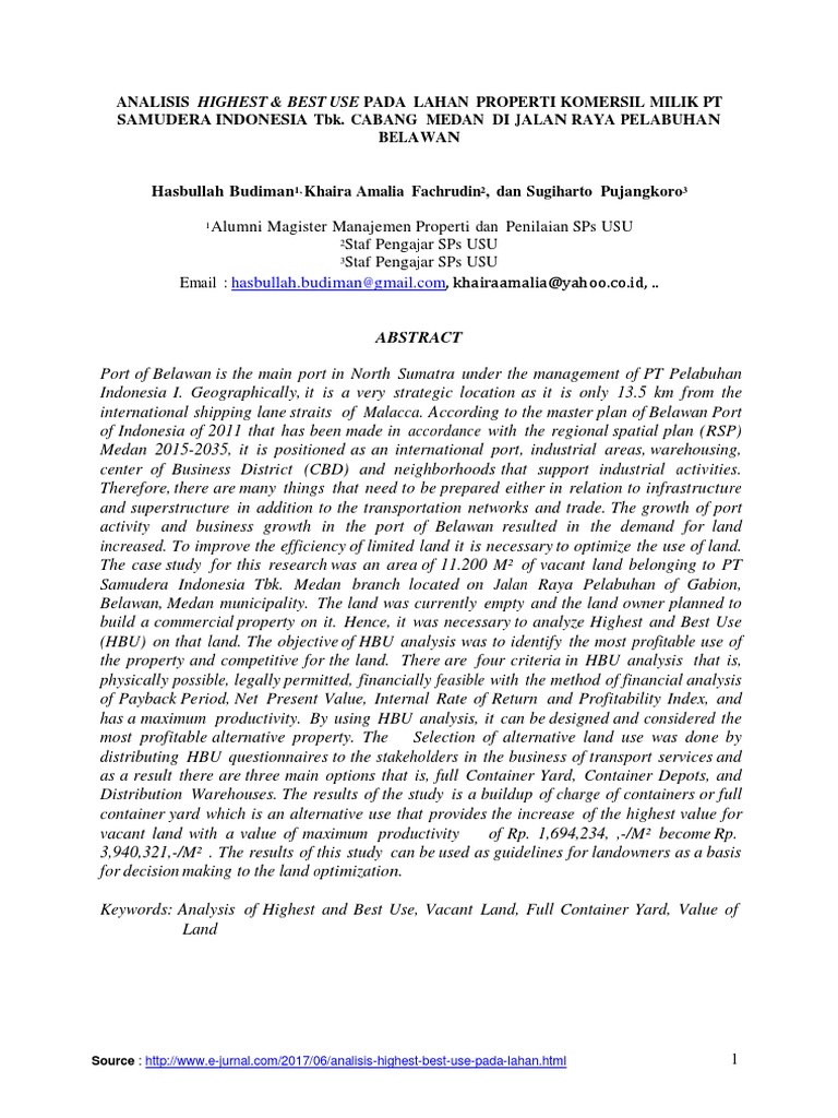 HBU Analysis of PT Samudera Land Use | PDF | Internal Rate Of Return ...