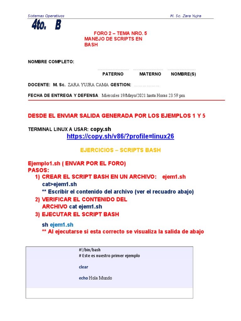 Ejemplos de Scripts Bash en PDF | PDF | Lenguaje de escritura ...