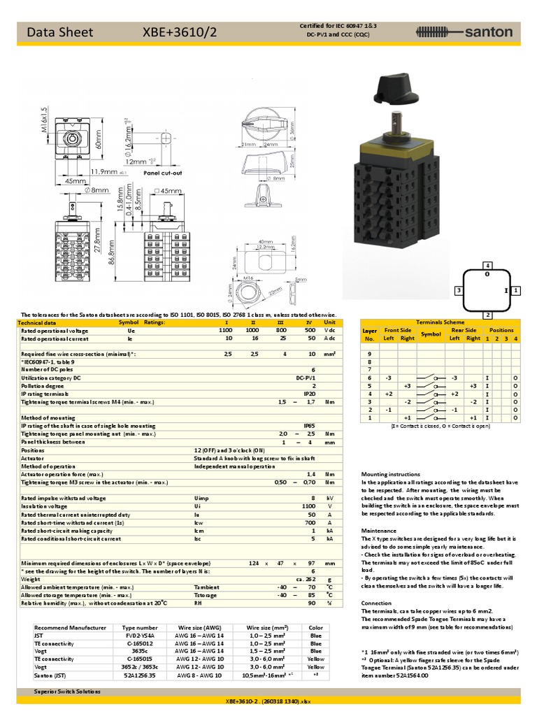 Data Sheet for the XBE+3610/2 DCPV1 and CCC (CQC) Certified 6Pole DC