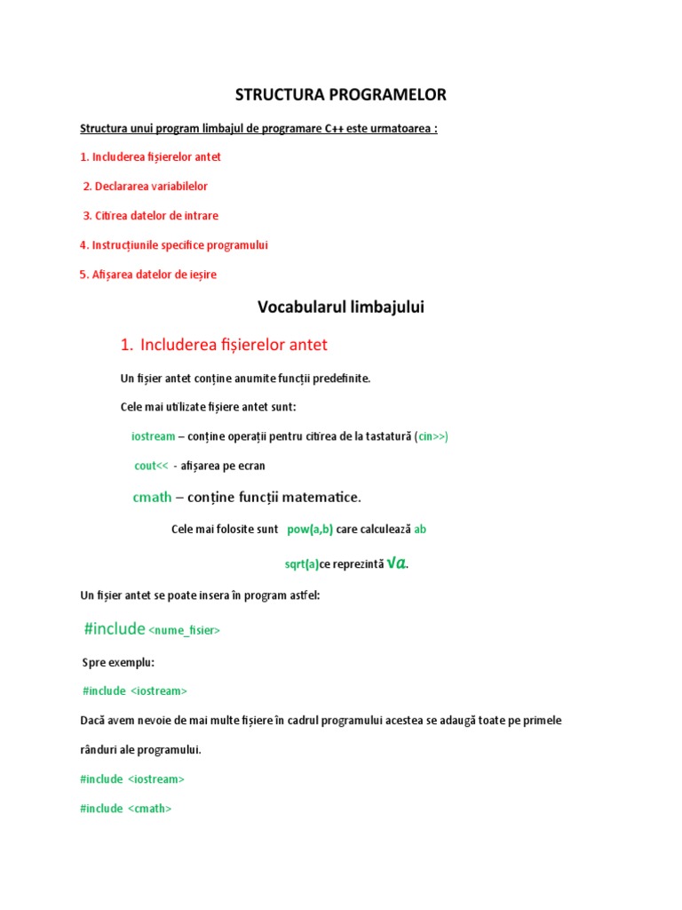 7 - Structura Programelor C++ | PDF