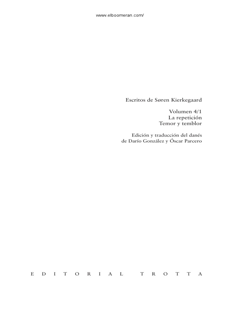 Kierkegaard Repetición Temor y Temblor PDF Søren Kierkegaard