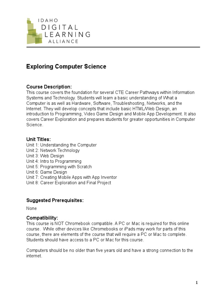 Exploring Computer Science: Course Description | PDF | Application ...