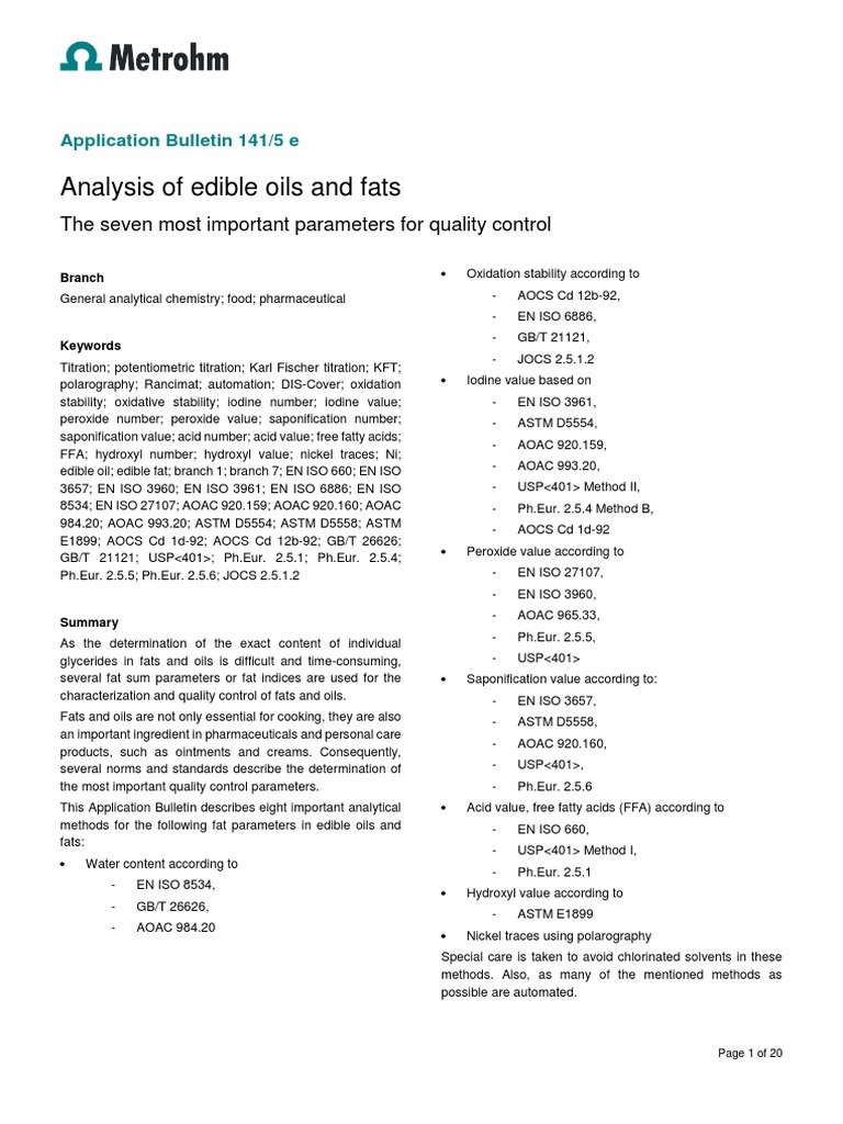 Analysis of Edible Oils and Fats The Seven Most Important Parameters For Quality Control PDF