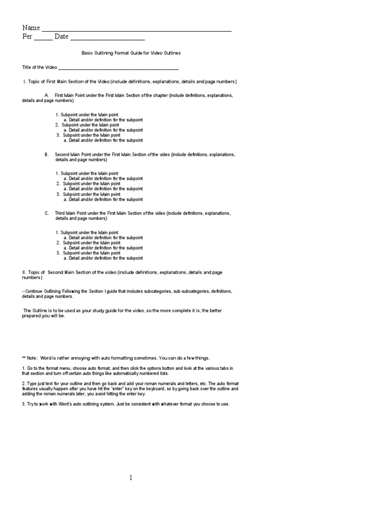 Basic Video Outlining Word Format | PDF | Definition | Computing And ...