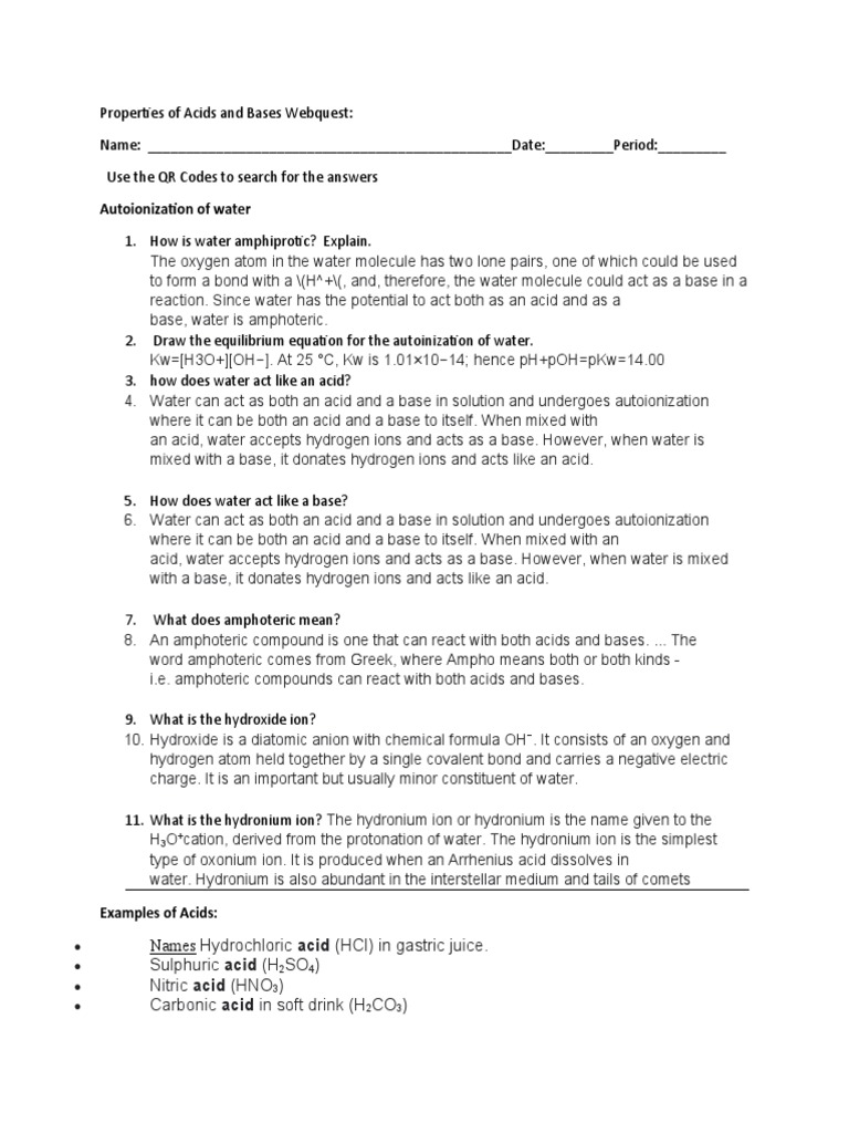 quest Properties of Acids and Bases PDF Acid Molecular Physics