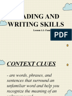 Reading and Writing Skills: Lesson 1.1: Familiarizing Words