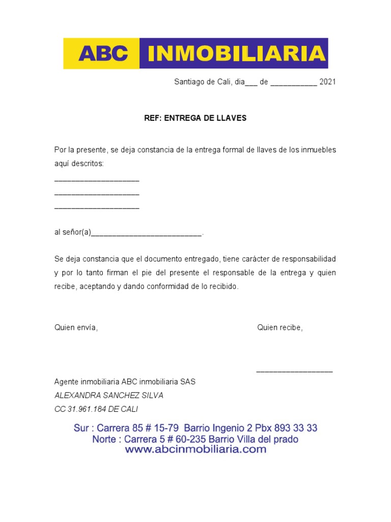 Acta de Entrega de Llaves Inmueble | PDF