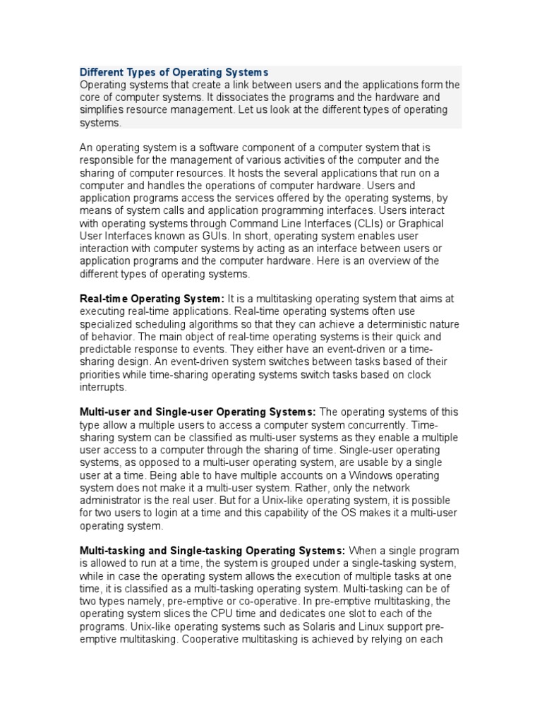 Different Types of Operating Systems | PDF | Operating System ...