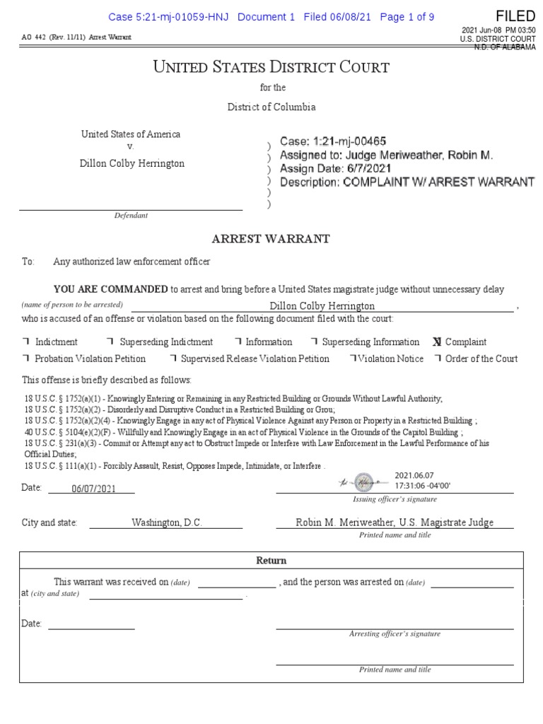 Arrest Warrant for Capitol Riot Suspect | PDF | United States Capitol ...