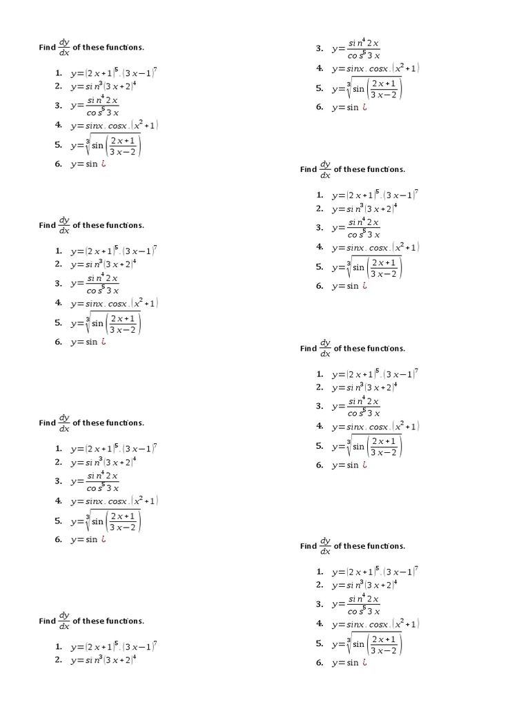 Derivatives of Various Functions | PDF
